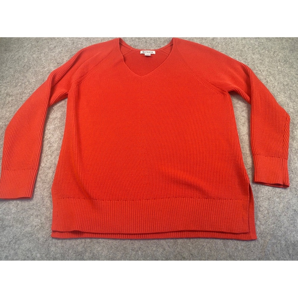 Athleta‎ L/S Hanover Merino Wool Blend V-Neck Ribbed Sweater Tangerine Size M